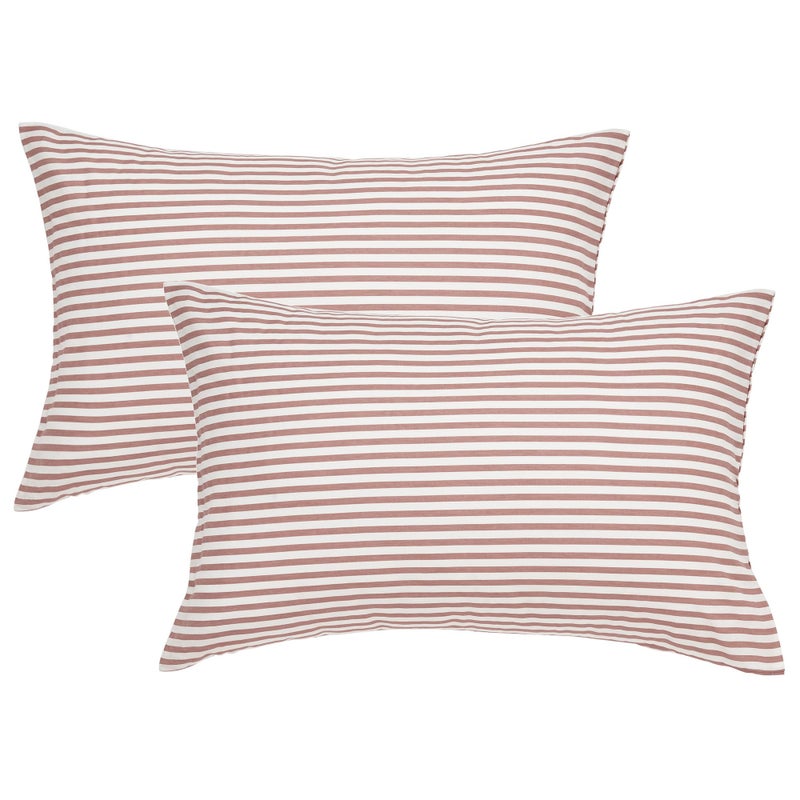 JELLYMONI 100% Natural Cotton Striped Standard Pillowcases Set, 2 Pack White and Pink Stripes Pattern Printed Pillow Covers with Envelope Closure(Pillows are not Included) - Image 1